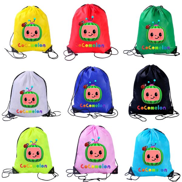 

5pcs cocomelon jj drawstring bag for kids tiktok shoulder bags cartoon backpacks anime children student sport travel shopping beach book pac