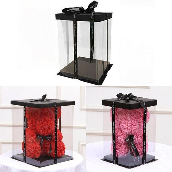

gift wrap transparent empty box for women valentines wedding christmas bear rose artificial flower teddy 17x17x29cm w9k9