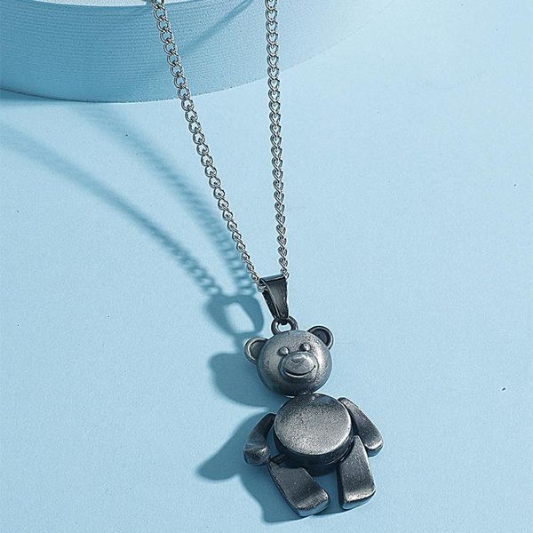 

pendant necklaces harajuku fashion stainless steel necklace women funny cute bear chain metal punk men jewelry 2021, Silver