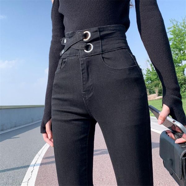 

women's pants & capris 2021 winter leisure women pant slim fit female solid color cotton fashion denim ladies bottoms, Black;white