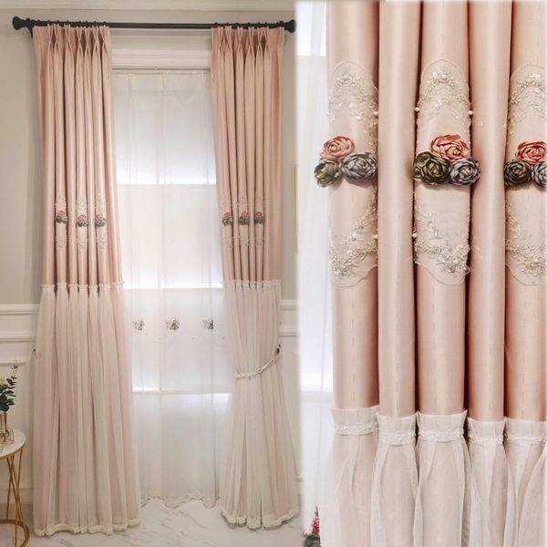 

light luxury american wedding room princess lace curtain cloth gauze one-piece girl heart pink skirt blackout & drapes