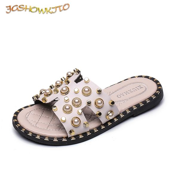 

girls summer sandals with pearl fashion sweet princess big kids beach slides family matching slippers 26-39 210712, Black;grey