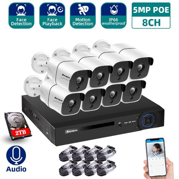 

h.265 8ch 5.0mp poe ip camera system with weatherproof cctv video recorder kit face-recording wireless kits