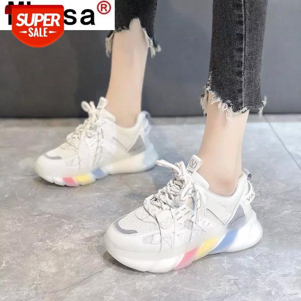 

2021 spring women chunky sneakers fashion comfortable platform vulcanized shoes lace up mesh breathable round head casual #5j2p