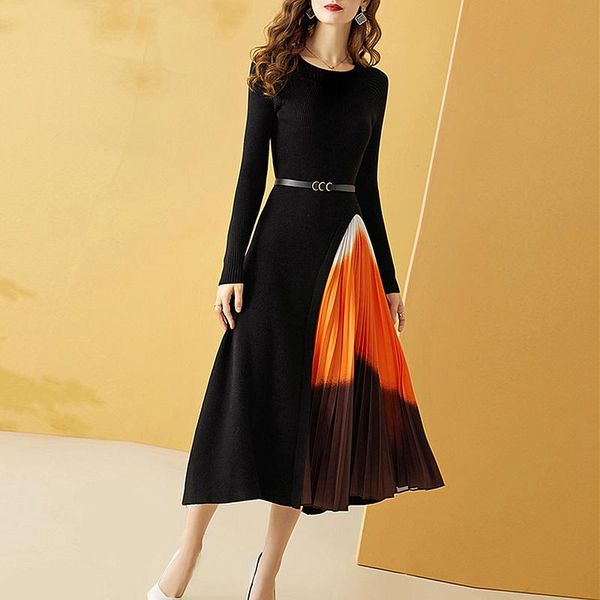 

casual dresses irregular dress women style blended patchwork printed loose o neck long sleeve elegant fashion, Black;gray