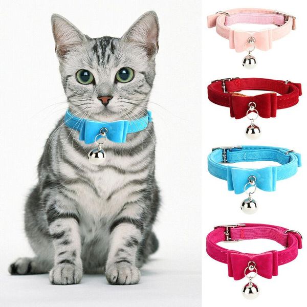 

cat collar velvet bow tie safe adjustable bowknot with bell soft pu kitten cute necktie accessories costumes
