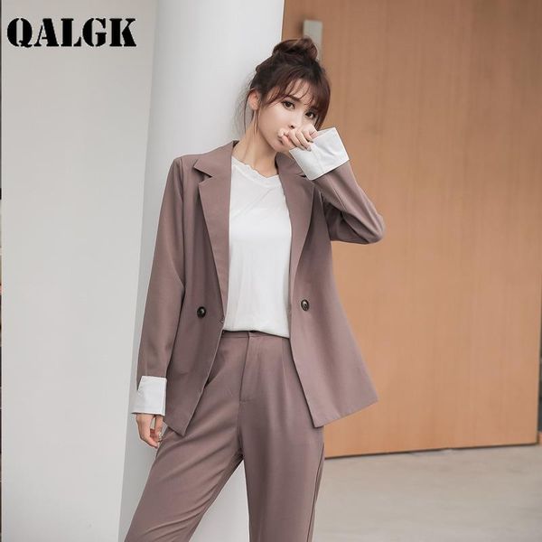 

women's suits & blazers set female 2021 autumn loose suit jacket feet pants two sets of solid color wild temperament was thin clothing, White;black