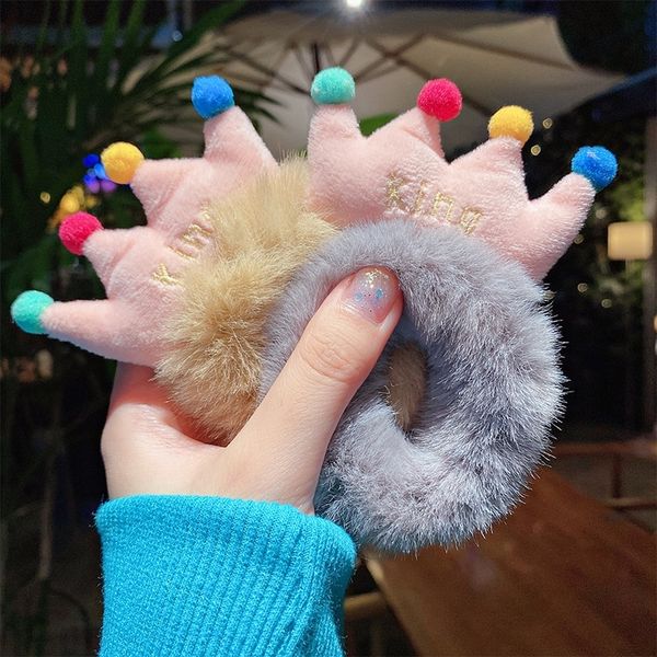 

uhm net red accessories utumn cndy ropend winter imittion rbbit loop koren cndy color plush hir rope verstile hedbnd children's hir a, Slivery;white