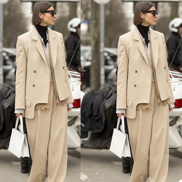 

elegant casual women suits custom madedouble breasted loose blazer fashion streetwear office lady daily coat 2 pieces women's two piece, White