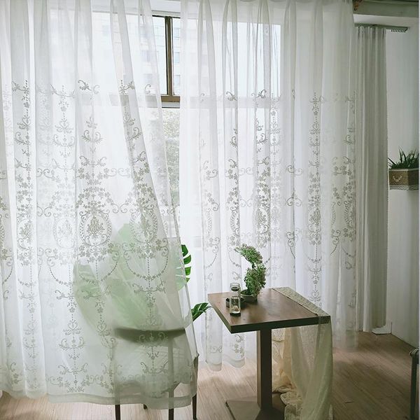 

pastoral embroidered white voile for living room window screening curtains bedroom tulle curtains/panels curtain & drapes