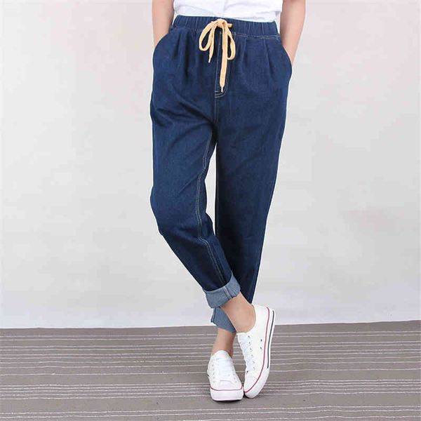 

jeans woman plus size harem high elastic waist softener loose lady denim pants 5xl 6xl 7xl, Blue