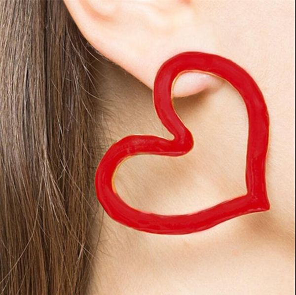 

earrings & necklace csxjd 2021 heart-shaped red enamel drip glaze fashion temperament wild personality exaggerated love stud w, Silver