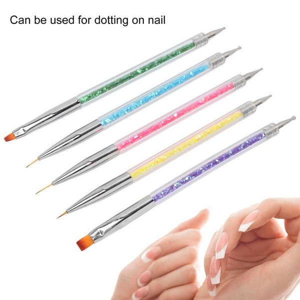 

nail brushes 5/7pcs art pen 2 in 1 double ends dotting drawing painting uv gel liner polish brush point drill tool, Yellow