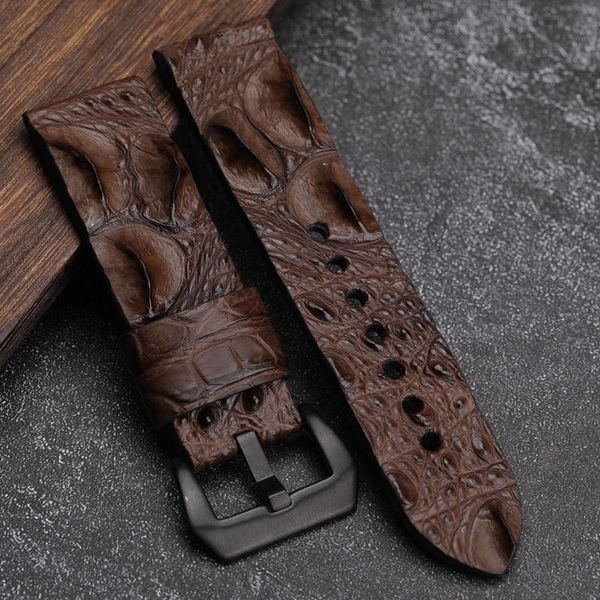 

watch bands handmade american crocodile leather watchband, 24mm brown gray blue black classic men strap for pam111 441 44mm, Black;brown