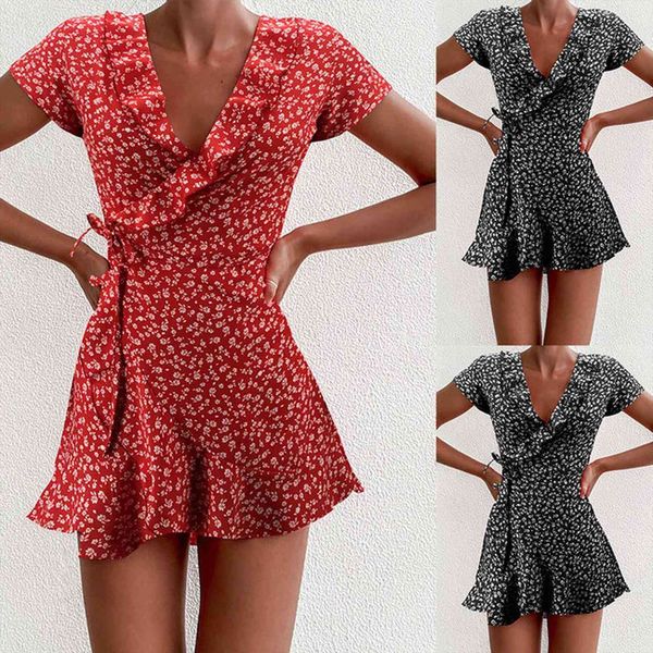 

v neck fashion women dress ruffle short sleeve printed mini ladies dots bandage casual beach black vestidos, Black;gray