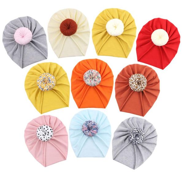 

baby beanie doughnut turban cap plain india hat cotton printing bun hats children hair accessory candy colors headbands europe and america s, Yellow