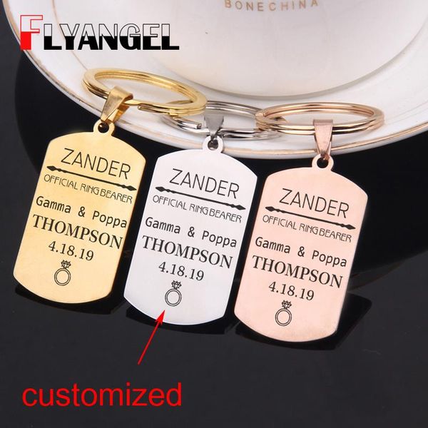 

keychains flyangel keyring customized name and date wedding key chain engraved finger ring gifts box car tag lover couples, Silver