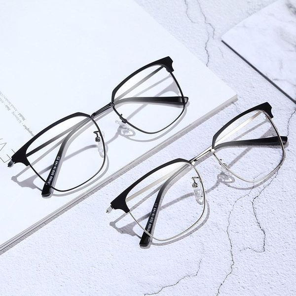

retro anti blue ray optical glasses metal frame for men and women business style full rim rectangle eyewear fashion sunglasses frames, Black