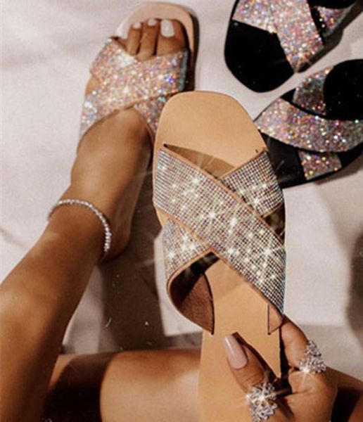 

flip flop flat with shoes rhinestone women's casual slippers, Black