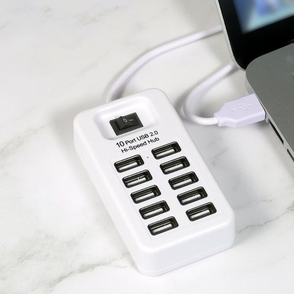 

hubs 10 port usb 2.0 hub simultaneous use fast transfer of large files 480mbps transmission speed one-key control hi-speed