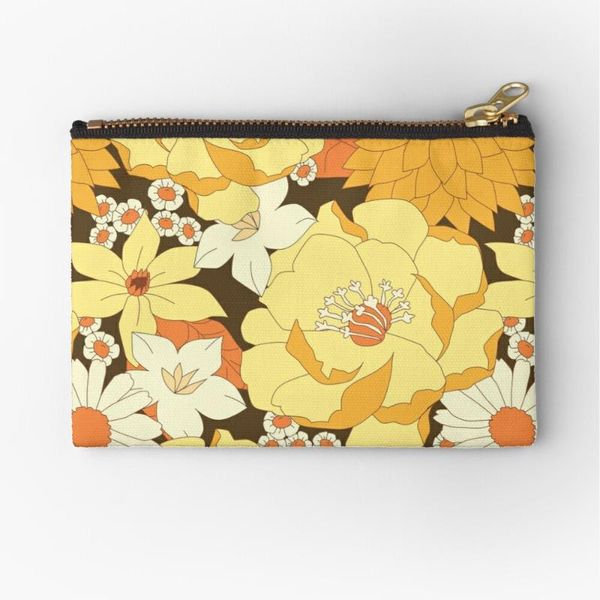 

cosmetic bags & cases women yellow retro floral printed fashion cosmetics organizer bag for travel colorful storage lady small gift