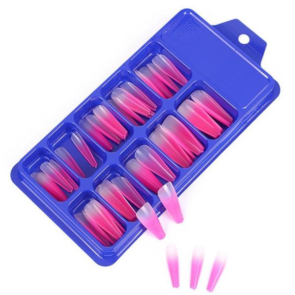 

false nails 50pcs/box nail patch long shape wear-resistance abs ballet med-length fingernail for girls, Red;gold