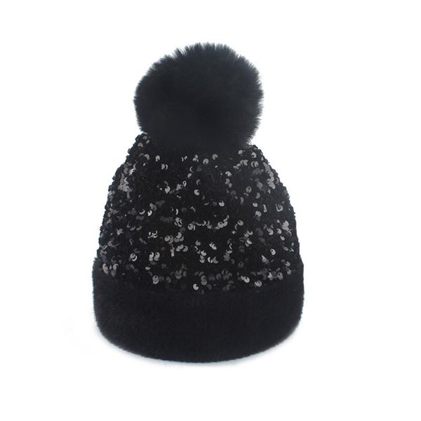 

beanies girls women winter pompom fur hat bling sequins skullies soft warm knitted hats fashion hip hop ski caps