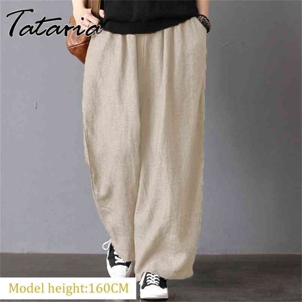 

women's cotton gray pants elastic waisted plus size khaki casual loose ankle-length trousers female elegant streetwear 5xl 210915, Black;white