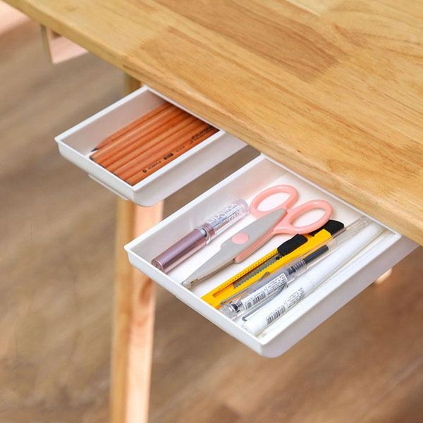 

storage drawers desk table drawer organizer box self stick pencil stationery tray under self-adhesive sundries holder