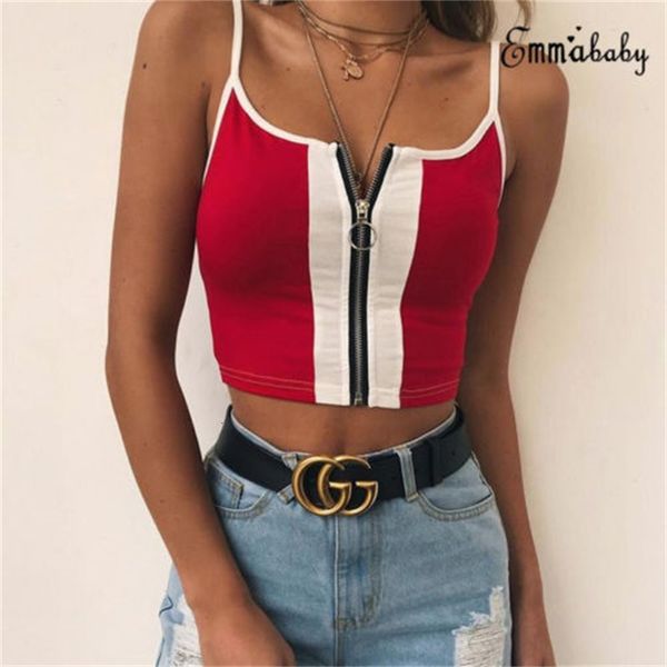 

women's tanks & camis patchwork summer sleeveless tank fitness workout bralette crop tees zipper open punk style 7nu6, White