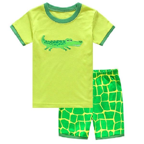 Coccodrillo verde Ricamo Neonato Vestiti Abiti 100% Cotone Bambini Pigiama Set di abbigliamento T-shirt per bambini Pantaloncini Pantaloni 2-7 anni 210413
