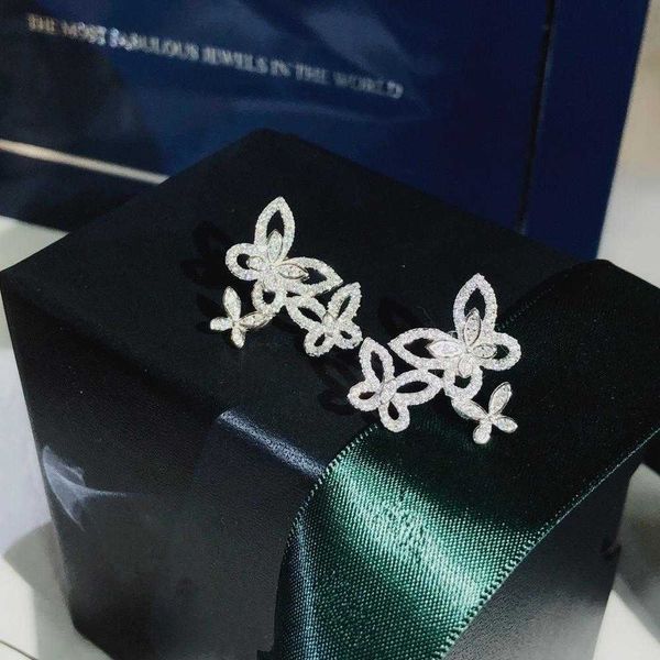 2022 orecchini in argento sterling puro 925 di marca calda 3 orecchini a farfalla orecchini con diamanti pieni gioielli in oro bianco di design di marca di lusso