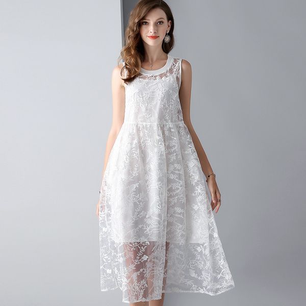 

casual dresses white lace floral maxi dress women robe femme summer long work boho beach office party plus size 2 pieces si3i, Black;gray