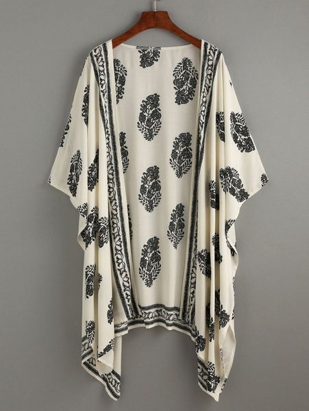 

vintage pattern print hanky hem kimono 2592#, White;black
