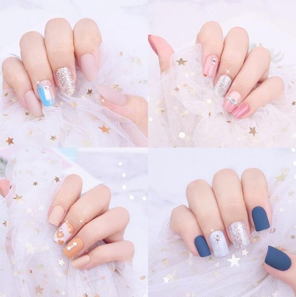 

false nails reusable stick-on-nails full cover nail artificial tips decoration with designed press on for girl, Red;gold