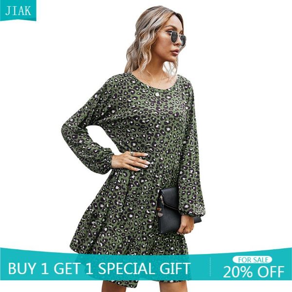 

casual dresses jiak woman vintage floral leopard print long sleeve knit fall 2021 trendy clothes for women robe femme, Black;gray