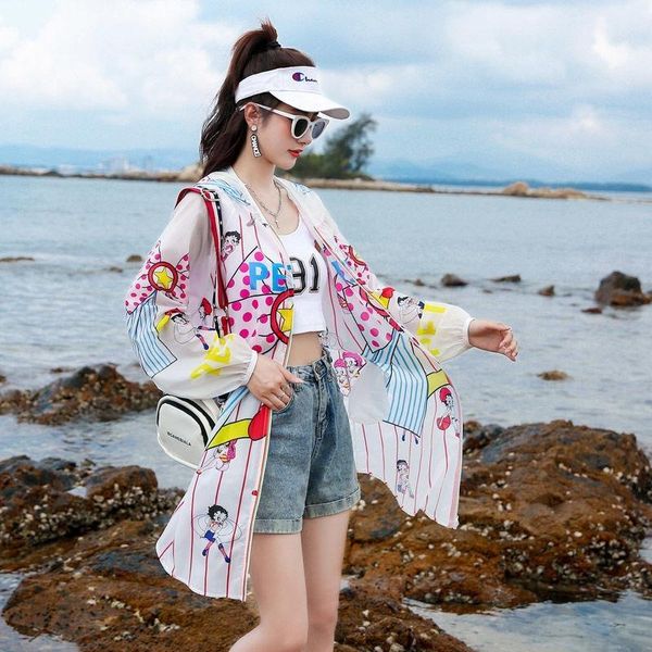 

women's jackets plus size hooded sun protection clothing summer clothes trendy print womens korean sunscreen women jacket uv thin coat, Black;brown