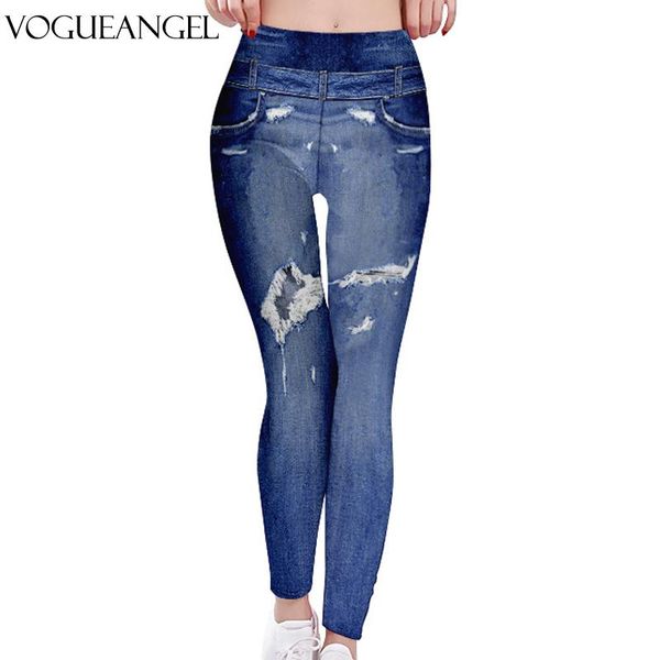

women's leggings women plus size s-5xl imitation denim 3d print high waist skinny ladies casual pants leggins 2021, Black