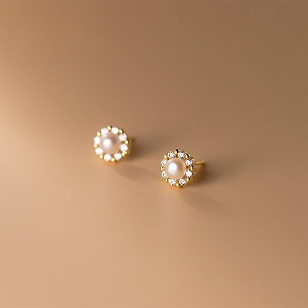 

stud 925 sterling silver earrings for women teen girls mother of pearl zircon round flower trend earings korean style jewelry, Golden;silver