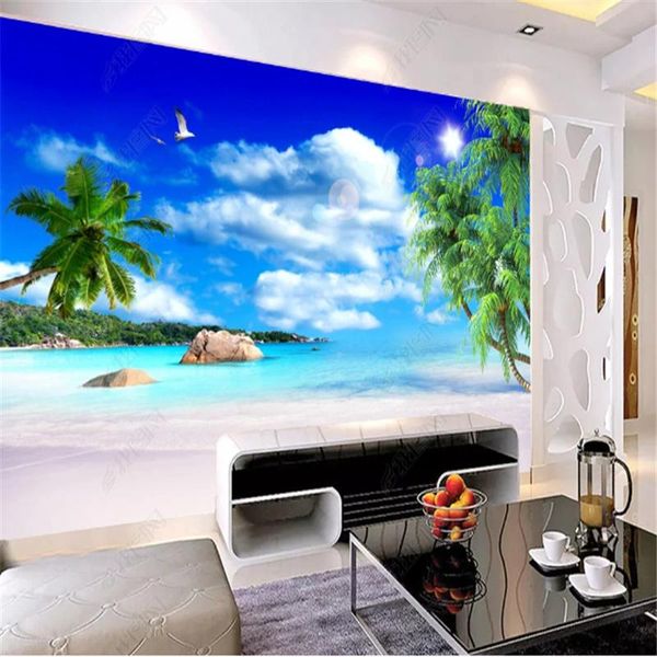 

wallpapers sea view beach coconut tree mural natural scenery wallpaper for living room tv background wall paper home decor papel de parede
