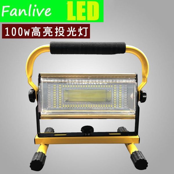 

floodlights 2pcs/lot 3 colors 100w floodlight work rechargeable portable 100 led spot flood light working camping lamp outdoor