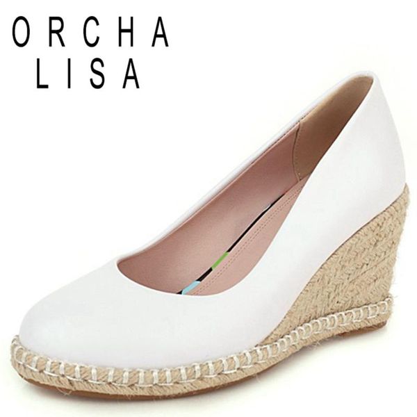 

2021 spring leisure pumps pu cover heel slip on rattan wedges round toe 7.5cm size 30-44 green beige black a4170 dress shoes