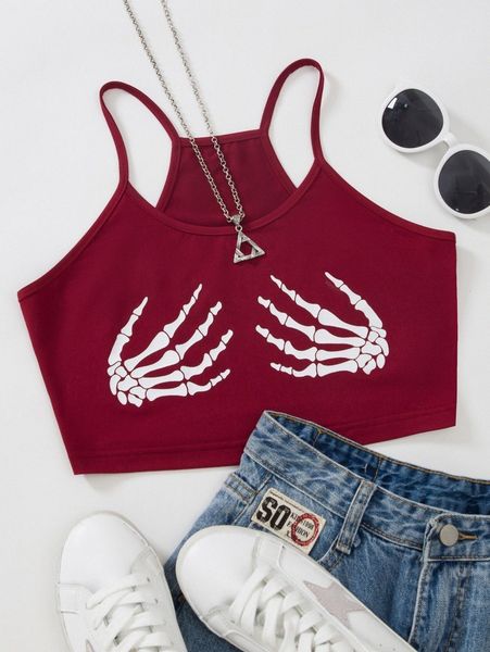 

skeleton print crop cami v1nt#, White