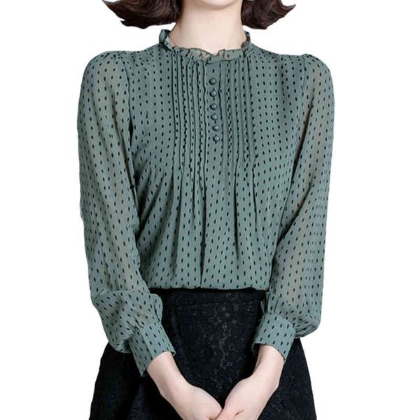 

women blouse summer chiffon shirt elegant polka dot long sleeve small blusas femininas elegante 201a 210420, White