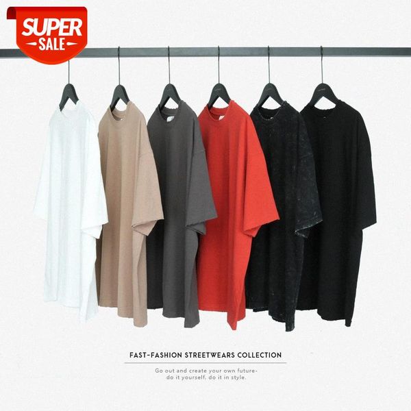 

0 grams double yarn plain weave oversize basic short-sleeved hip-hop dark black feng shui distressed #lu3d, White;black