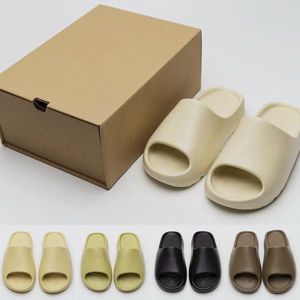 

2021 slides slippers foam runner desert sand triple black bone white resin slide sandal mens slipper with box size 36-45
