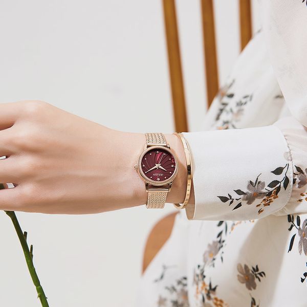 

julius women watches ja-1219 stainless steel watch band bracelet ladies wrist female quartz rhinestones clock gift box, Slivery;brown