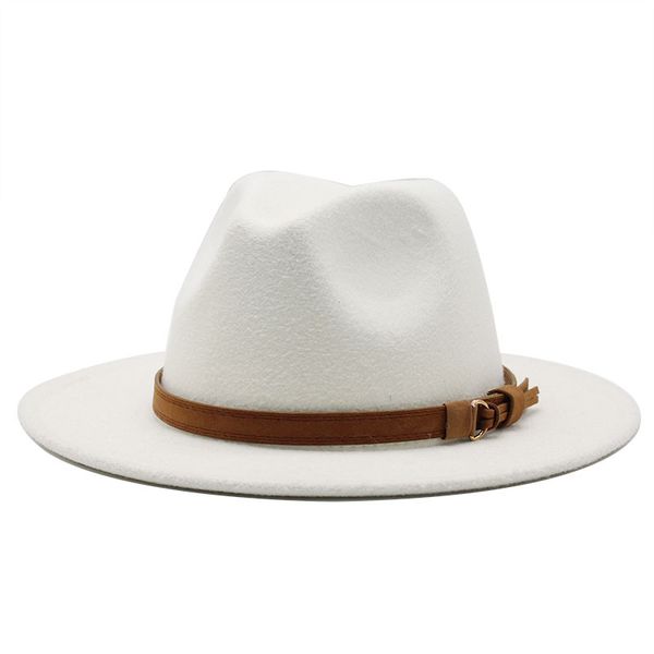 

grain ribbon hat 56-61cm simple women men wool fedora hat with leather ribbon gentleman elegant lady wide brim jazz church panam, Blue;gray