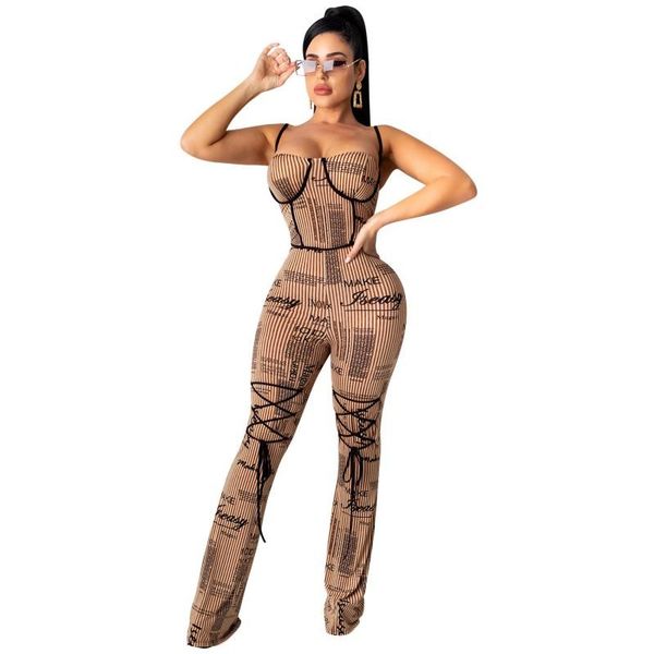 

fashion sleeveless spaghetti strap jumpsuit women letter print striped rompers 2021 bodycon club outfits bodysuit women's jumpsuits &, Black;white