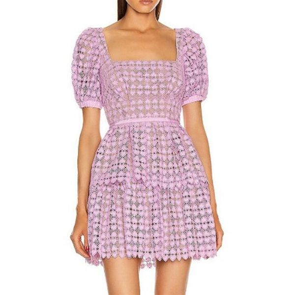 

vintage heart shape pink lace women dress 2020 summer elegant puff sleeve a-line mini dress female, Black;gray